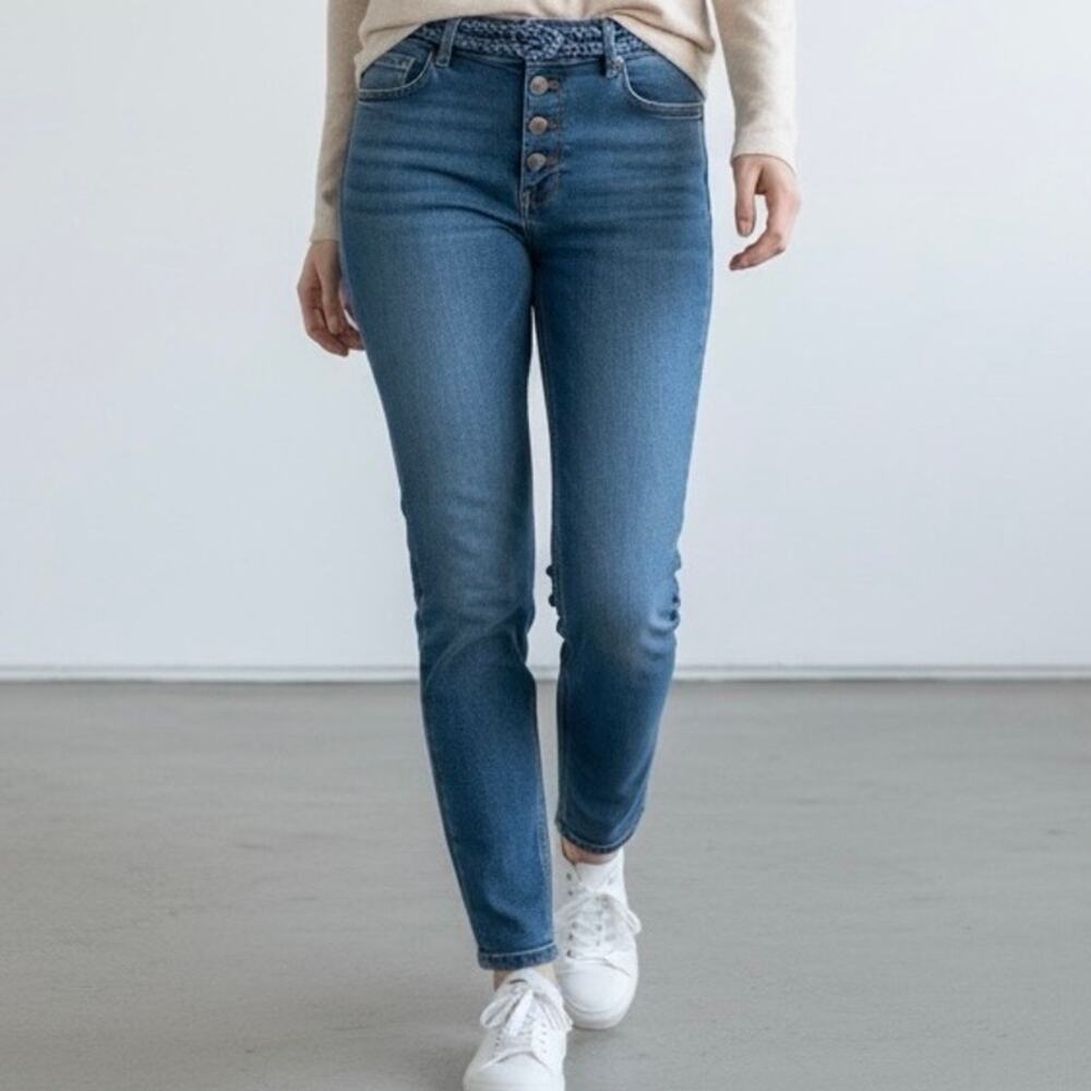 Cabi Jeans Women Button Fly Skinny Size 8 Braided Waist Denim Pant 5694